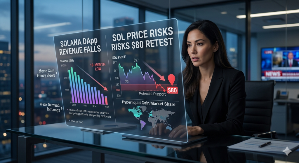 Solana DApp Revenue Falls to 18-Month Low as SOL Price Risks $80 Retest